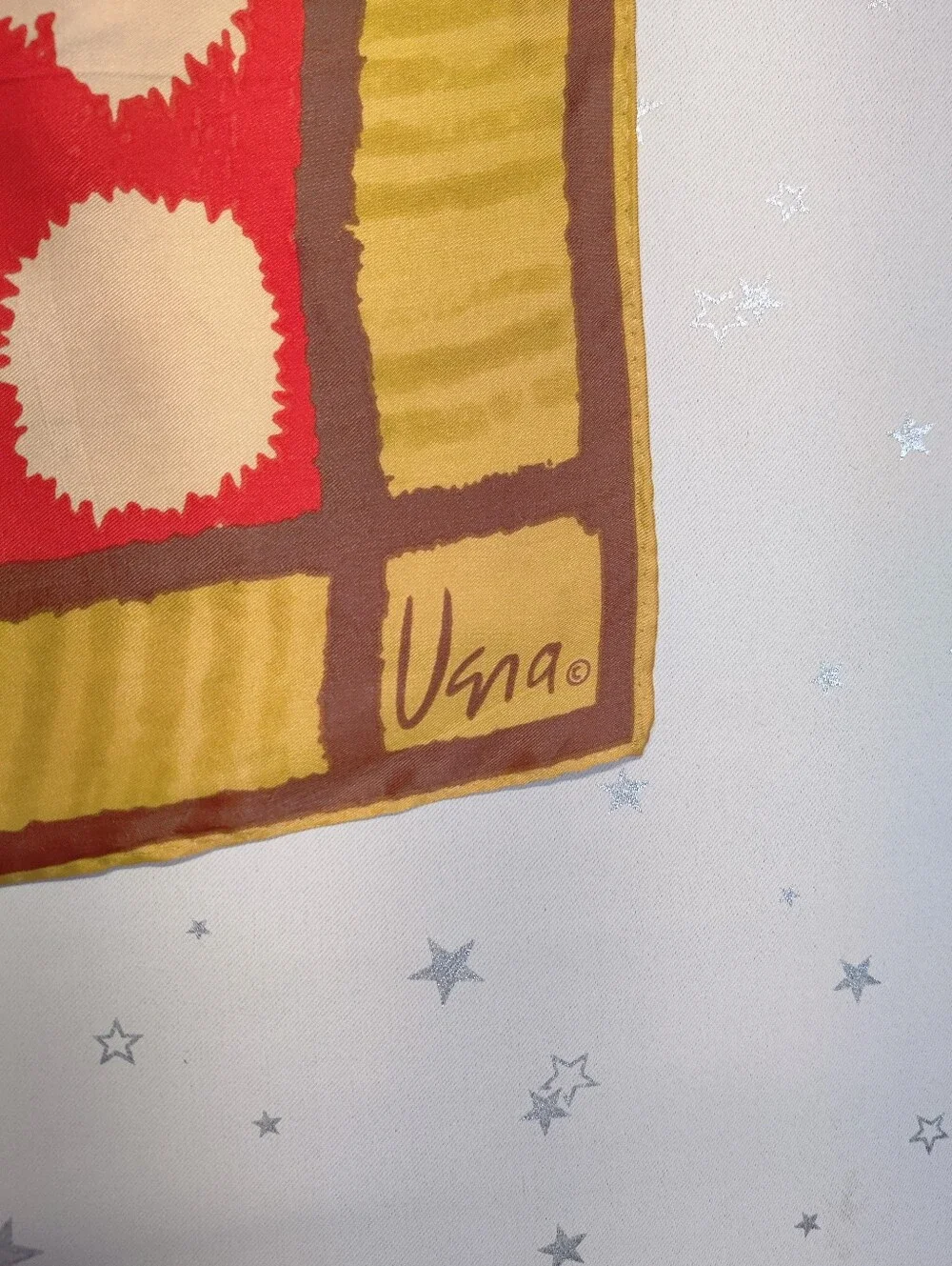 Vintage Vera Square Scarf 100% Acetate Japan Gold Red Brown Abstract 21.5